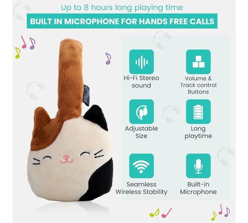 Lazerbuilt Squishmallows Cam the Cat – Λούτρινα Ασύρματα Παιδικά Ακουστικά με Μικρόφωνο