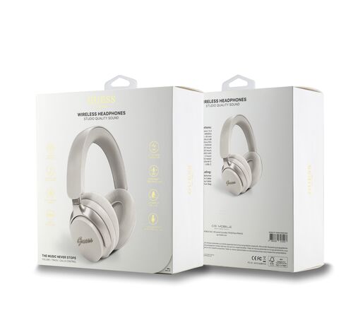 Guess Metal Script Logo Bluetooth ANC/ENC Headphones (Beige - GUBHC22PSFCSME)