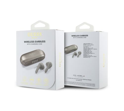 Guess Elongated Metallic Classic Printed Logo True Wireless ENC Earphones (Gold - GUTWSC2MCDSD)