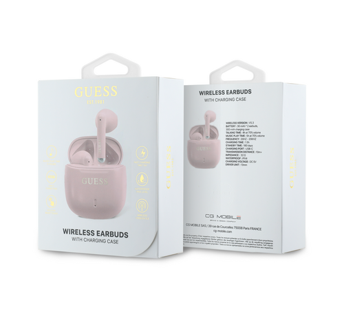 Guess Printed Classic Logo Bluetooth Stereo Headset True Wireless Ασύρματα Ακουστικά & θήκη φόρτισης (Ροζ – GUTWSJ14ESGP)
