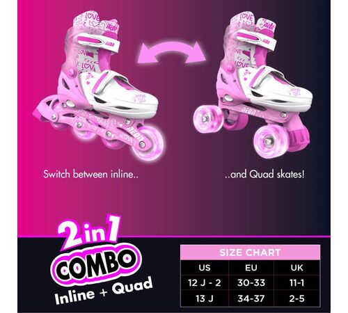 YVOLUTION Neon Combo 2 σε 1 Αυξομειούμενα Πατίνια - Ροζ (30-33)